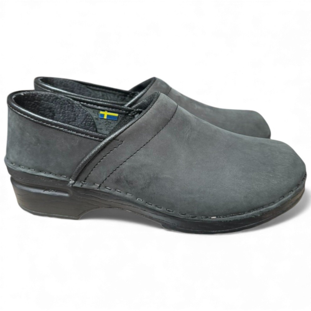 Bjork Swedish Black Leather Clogs Slip On 39 US 9 Nubuck Professional Heritage